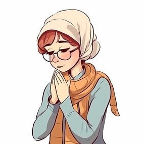 美女祈祷卡通插画图片